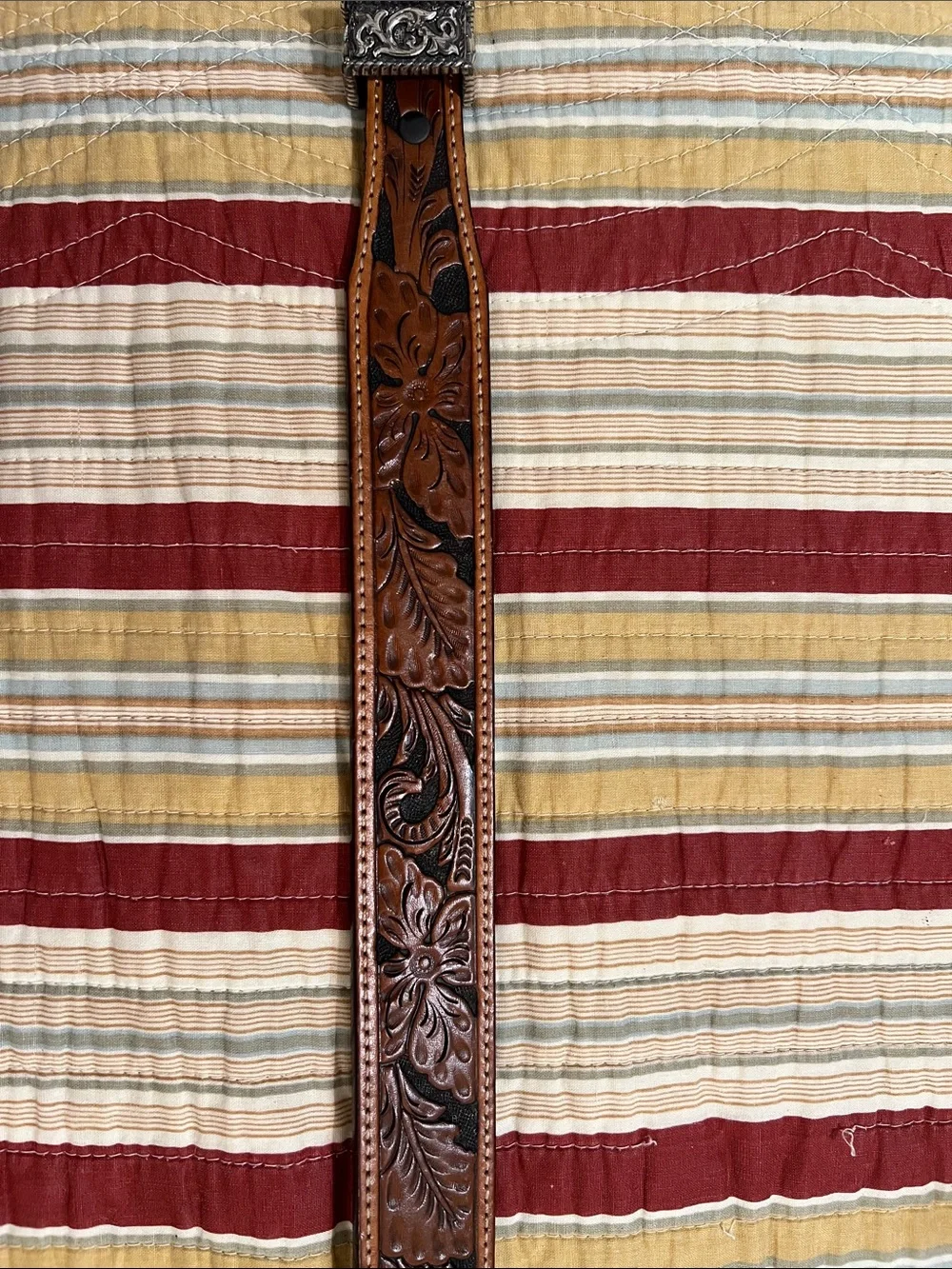 Justin Boots Brown Leather Western Belt with Ornate Silver Buckle